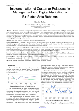 Implementation of Customer Relationship Management and Digital Marketing in Bir Pletok Setu Babakan