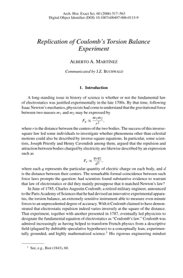 Replication of Coulomb's Torsion Balance Experiment