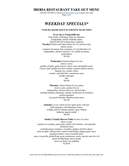 Weekday Specials*