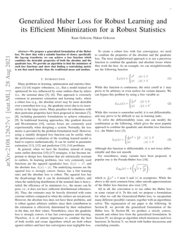 Generalized Huber Loss for Robust Learning and Its Efficient