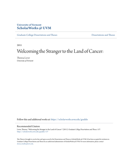 Welcoming the Stranger to the Land of Cancer: Theresa Lever University of Vermont