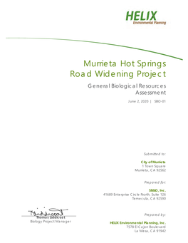 Murrieta Hot Springs Road Widening Project General Biological Resources Assessment