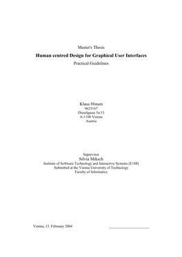 Human Centred Design for Graphical User Interfaces Practical Guidelines