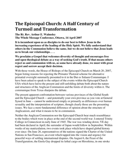 The Episcopal Church: a Half Century of Turmoil and Transformation the Rt