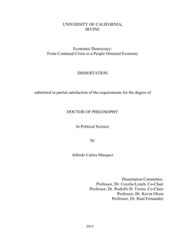 UNIVERSITY of CALIFORNIA, IRVINE Economic Democracy