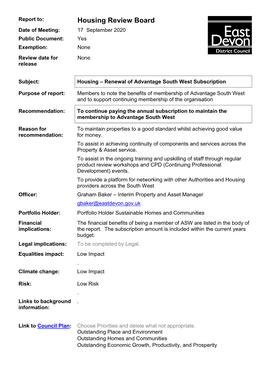 Housing Review Board Date of Meeting: 17 September 2020 Public Document: Yes Exemption: None