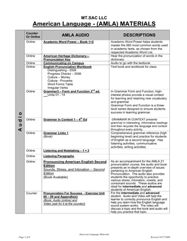 American Language - (AMLA) MATERIALS