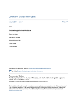 State Legislative Update