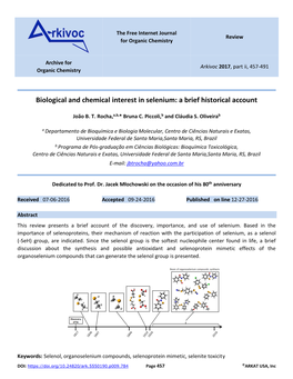 Biological and Chemical Interest in Selenium: a Brief Historical Account