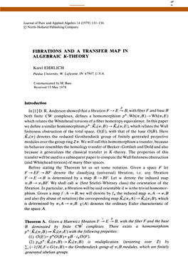 FIBRATIONS and a TRANSFER MAP in ALGEBRAIC K-THEORY Introduction