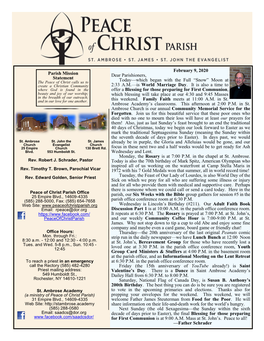 Parish Mission Statement February 9, 2020 Dear