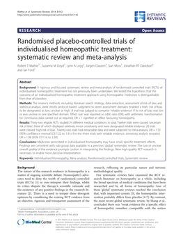 Randomised Placebo-Controlled Trials of Individualised Homeopathic