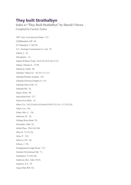 They Built Strathalbyn Index to “They Built Strathalbyn” by Harold J Stowe Compiled by Carolyn Tucker