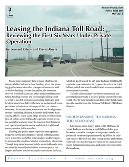 Leasing the Indiana Toll Road: Reviewing the First Six Years Under Private Operation