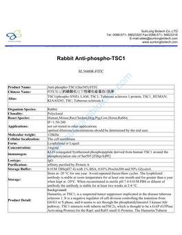 Rabbit Anti-Phospho-TSC1-SL5600R