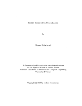 A Thesis Submitted in Conformity with the Requirements for the Degree Of