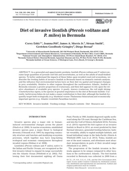 Diet of Invasive Lionfish (Pterois Volitans and P. Miles) in Bermuda