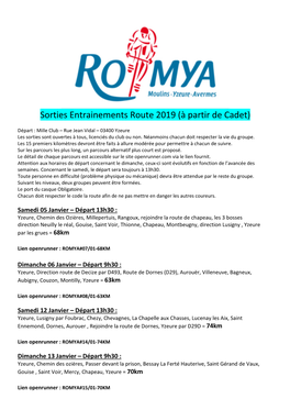 Sorties Entrainements Romya 2019