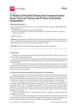 A Model of Deceitful Information Communication: Some Views on Theory and Practice of Semantic Information †
