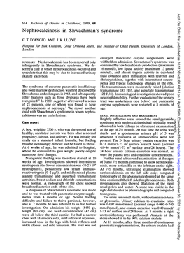 Nephrocalcinosis in Shwachman's Syndrome