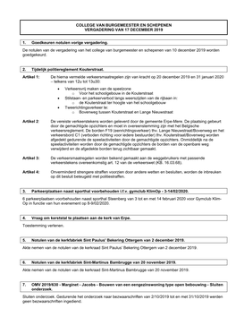 College Van Burgemeester En Schepenen Vergadering Van 17 December 2019