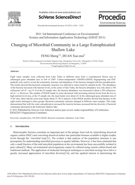 Changing of Microbial Community in a Large Eutrophicatied Shallow Lake FENG Sheng1,A, DUAN Xue-Mei2