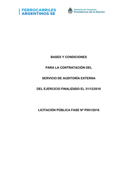 Bases Y Condiciones Para La Contratación Del Servicio