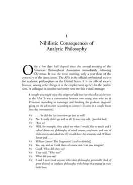 Nihilistic Consequences of Analytic Philosophy