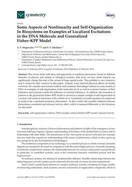 Some Aspects of Nonlinearity and Self-Organization in Biosystems on Examples of Localized Excitations in the DNA Molecule and Generalized Fisher–KPP Model