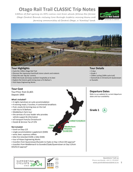 Otago Rail Trail CLASSIC Trip Notes