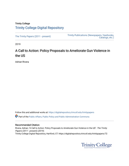 Policy Proposals to Ameliorate Gun Violence in the US