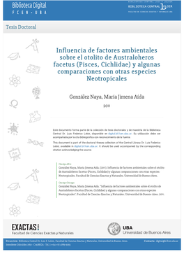 Influencia De Factores Ambientales Sobre El Otolito De Australoheros Facetus (Pisces, Cichlidae) Y Algunas Comparaciones Con Otras Especies Neotropicales