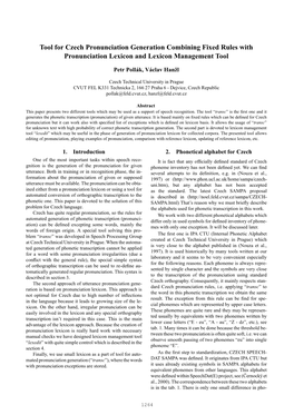 Tool for Czech Pronunciation Generation Combining Fixed Rules with Pronunciation Lexicon and Lexicon Management Tool