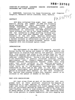 N88- 13762 Overview of Austrian Airborne Imaging Spectrometer (Ais) Programme and First Results