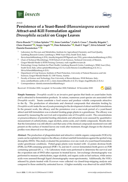 Persistence of a Yeast-Based (Hanseniaspora Uvarum) Attract-And-Kill Formulation Against Drosophila Suzukii on Grape Leaves