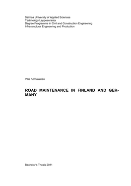 Road Maintenance in Finland and Ger- Many