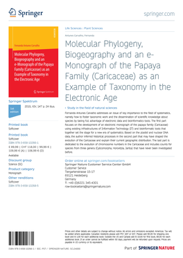 Molecular Phylogeny, Biogeography and an E- Monograph of the Papaya Family (Caricaceae) As an Example of Taxonomy in The