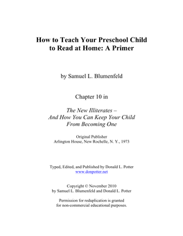 How to Teach Your Preschool Child to Read at Home: a Primer