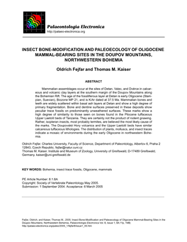 Insect Bone-Modification and Paleoecology of Oligocene Mammal-Bearing Sites in the Doupov Mountains, Northwestern Bohemia