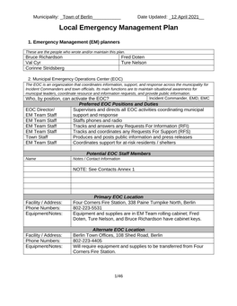 Local Emergency Management Plan