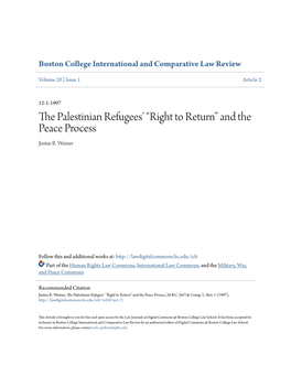 The Palestinian Refugees’ “Right to Return” and the Peace Process, 20 B.C