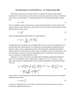 Thermodynamics of a Classical Ideal Gas—CE Mungan, Spring 2000