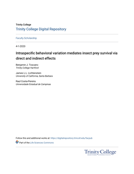 Intraspecific Behavioral Variation Mediates Insect Prey Survival Via Direct and Indirect Effects