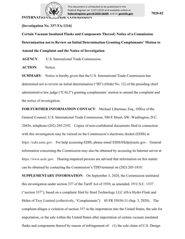 7020-02 INTERNATIONAL TRADE COMMISSION [Investigation No