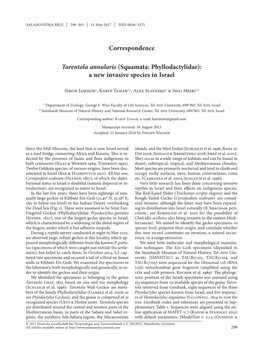 Tarentola Annularis (Squamata: Phyllodactylidae): a New Invasive Species in Israel