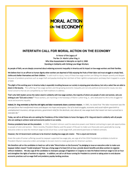 Interfaith Call for Moral Action on the Economy