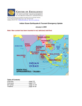 Indian Ocean Earthquake & Tsunami Emergency Update