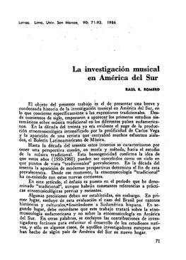 La Investigación Musical En América Del Sur