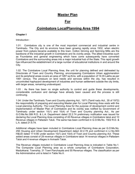 Master Plan for Coimbatore Localplanning Area 1994