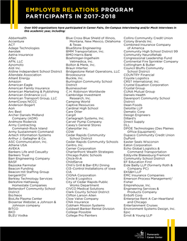 Employer Relations Program Participants in 2017-2018